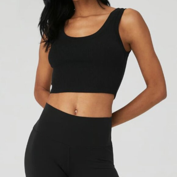 Alo Ribbed Vibe Tank Top Cropped Black size medium - Picture 1 of 6